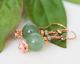 Green Stone Earrings, Aventurine, Copper