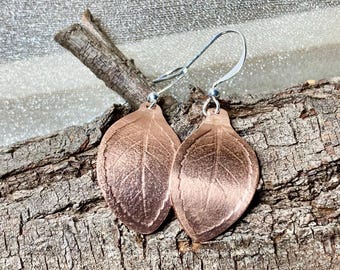 Embossed Copper Leaf Earrings, Nature Inspired Botanical Jewelry