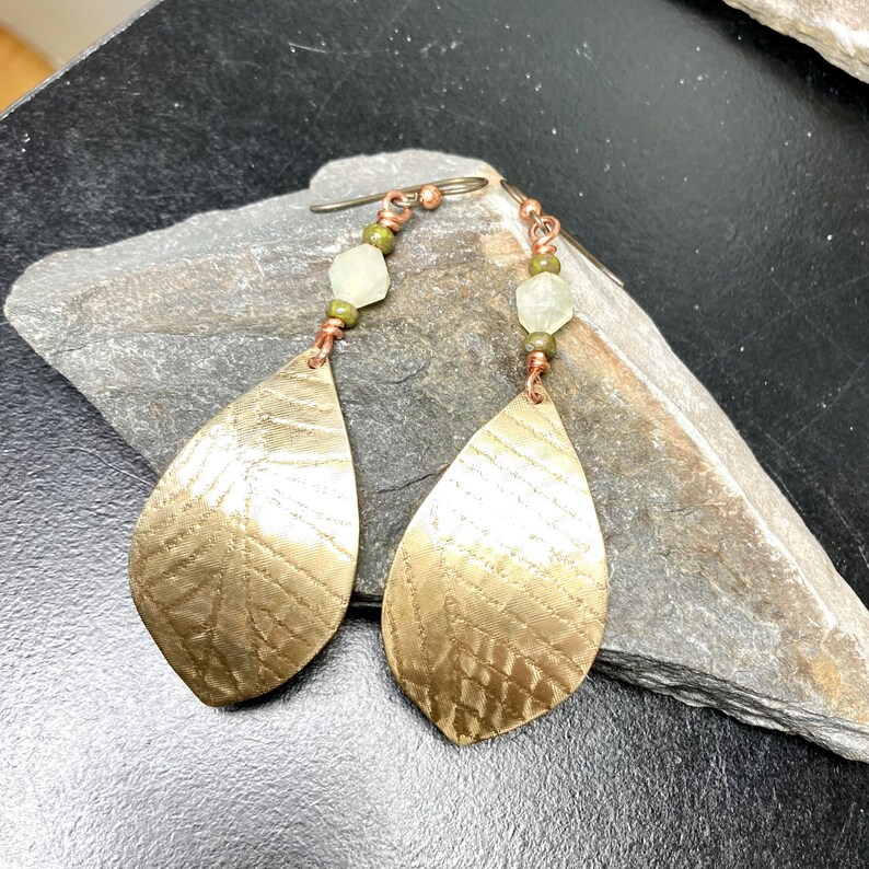 Prehnite Leaf Texture Long Statement Earrings Artisan Handmade Unique Gift Mom Daughter Sister Niece Granddaughter BFF Classmate Graduation image 7