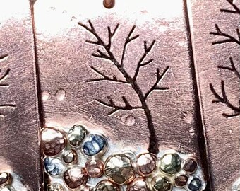 Nature Landscape Pendant, Rectangle, Abstract Design, Mixed Metals, Recycled Silver