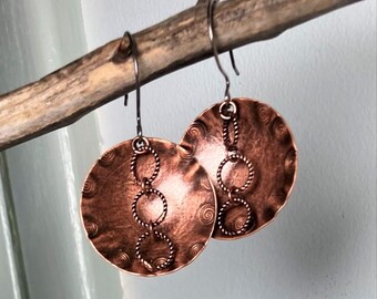 Tribal Spirals Artisan Copper Earrings Dreamtime Indigenous Boho Free Spirit Sister Mother Daughter Grandmother Elder Aunt Friend Coworker U