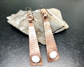 Long White Quartz Earrings Hammered Copper Boho Statement Mother's Day Gift Mom Sister Friend Grandmother Granddaughter Daughter Aunt Niece