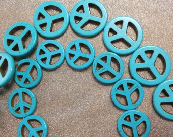 Peace Sign Beads Two Strands Turquoise Magnesite Hippie Boho Peace Symbol Destash Clearance Sale Great Deal Makers Bargain Make Your Own Fun