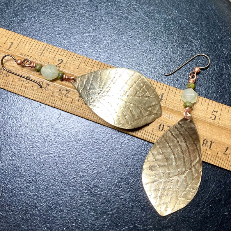 Prehnite Leaf Texture Long Statement Earrings Artisan Handmade Unique Gift Mom Daughter Sister Niece Granddaughter BFF Classmate Graduation image 3