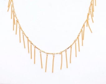 Gold fringe necklace. bib necklace. boho necklace. statement necklace geometric. sunburst necklace. gold delicate necklace for women
