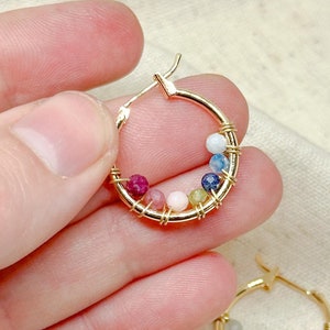 Birthstone jewelry gold hoops birthstone earrings gold hoop earrings huggie earrings personalized family birthstone jewelry custom gifts her