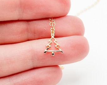 Christmas necklace gold Christmas tree necklace gift Christmas gift for her holiday necklace Christmas jewelry gift for women handmade gift