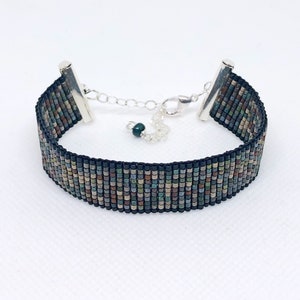 Black cuff bracelet beaded woven bracelet beaded cuff pattern bead loom bracelet woven bracelet for women OOAK bracelet gift bohemian style