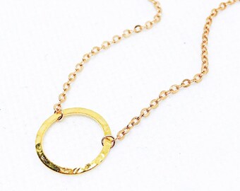 Circle necklace gold. Gold plated chain and charm. Dainty gold necklace. Valentines day gift for her. simple gold necklace. Gift under 50