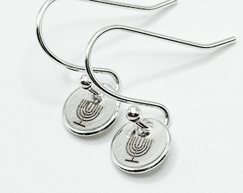 Menorah earring silver Hanukkah earring for daughter menorah jewelry Bat mitzvah Hanukkah jewelry Judaica earring jewish jewelry stamped