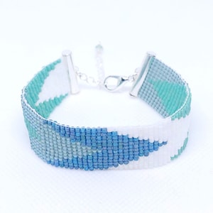 Beadloom bracelet green beaded cuff woven bracelet boho bracelet indie jewelry bohemian style jewelry statement handmade bracelet for her