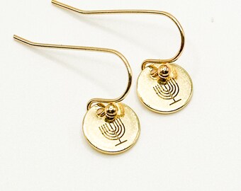 Hanukkah jewelry menorah earrings gold Hanukkah earrings for daughter menorah jewelry Bat mitzvah Judaica earrings jewish jewelry stamped