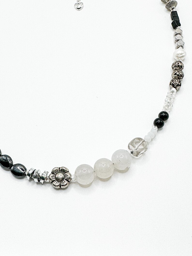 Black and white necklace for women. handmade necklace. glass beaded jewelry for her. pretty jewelry gift for women. handmade jewelry for mom image 3