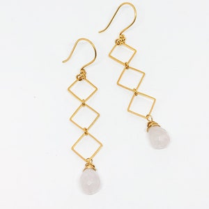 Earring dangle gemstone jewelry for women semiprecious stone jewelry Rose quartz earring handmade jewelry gold gift wife bohemian style cute
