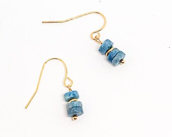 Blue Apatite jewelry for women. Dainty earrings. semiprecious stone earrings blue stone. bohemian style jewelry. Minimalist jewelry for mom