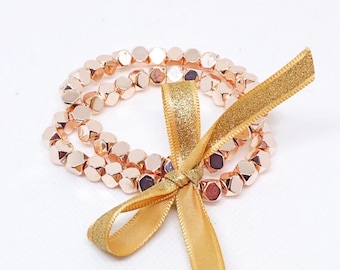 Rose gold bracelet stretchy beaded bracelet for her handmade jewelry gifts for women beaded jewelry handmade bracelet for teen gift teenager