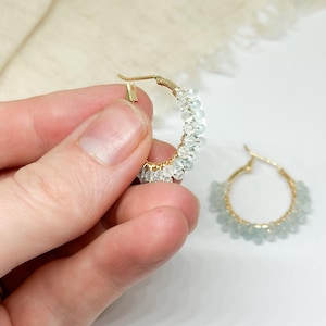 Something blue jewelry gold crystal earring aquamarine jewelry gift March birthstone earring gold hoop earring silver plated minimalist cute