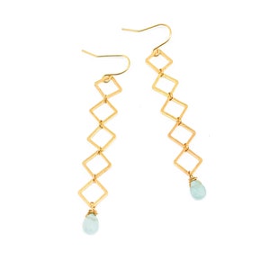 Aquamarine earring long earring gemstone earring for women gift for her handmade jewelry for mom March birthstone gift natural gemstone cute