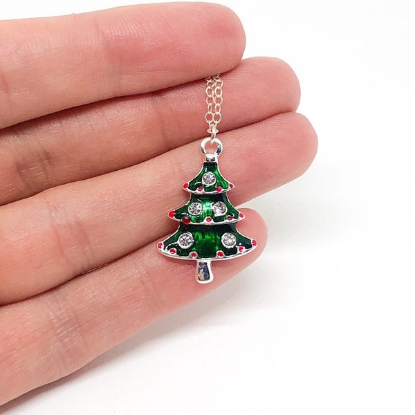 Christmas tree necklace. Christmas necklace gift. Christmas gift for her. holiday necklace. Christmas jewelry gift for women. handmade gift