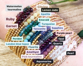 REAL Birthstone bracelets. custom jewelry. Mommy to be gift under 50. Stackable bracelets gemstone. Stretch bracelet stretchy. Semiprecious