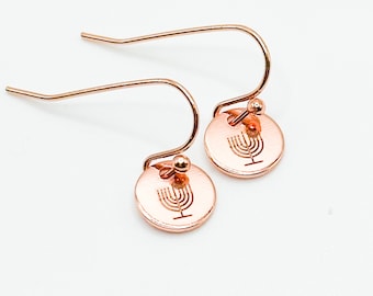 Menorah earrings rose gold Hanukkah earrings for daughter menorah jewelry Bat mitzvah Hanukkah jewelry Judaica earrings jewish jewelry mom