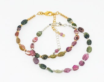 Bracciale con pietra preziosa di tormalina, gioielli con pietra portafortuna di ottobre, braccialetto con pietra portafortuna per la mamma, regalo per neomamma, regalo di compleanno di ottobre per lei, carino