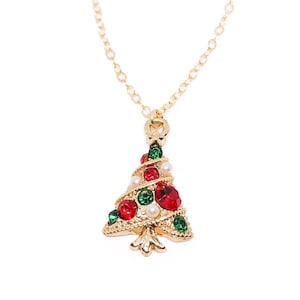 Christmas tree necklace Christmas necklace gift Christmas gift for her holiday necklace Christmas jewelry gift for women Christmas charm