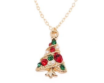 Christmas tree necklace Christmas necklace gift Christmas gift for her holiday necklace Christmas jewelry gift for women Christmas charm