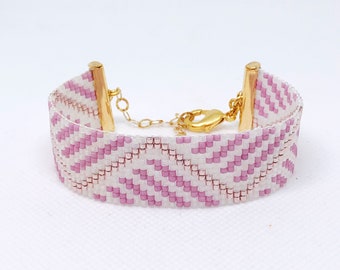 Colorful cuff bracelet. bead woven bracelet beaded cuff. pattern bead loom bracelet. woven bracelet for women. pink bracelet. bohemian style