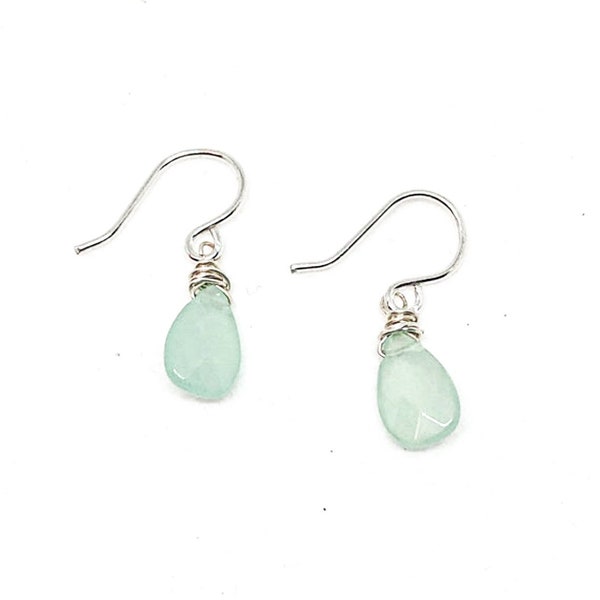 Sea foam teardrop earrings. light green earrings. dainty jewelry gift. tiny earrings. small jewelry for her. mint green jewelry chalcedony