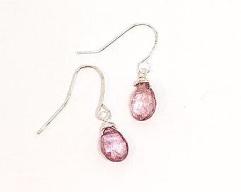 Pink quartz earrings dangle. raw gemstone earrings dainty. Minimalist earrings gemstone jewelry gifts for women. handmade earrings simple