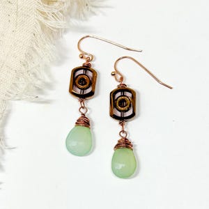 Rose gold earrings gift for best friend dainty earrings minimalist earrings everyday earrings dangle earrings drop earrings moss agate raw