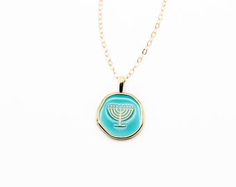 Hanukkah necklace gold, menorah necklace for daughter menorah jewelry Bat mitzvah gift idea Hanukkah jewelry Judaica necklace Jewish jewelry