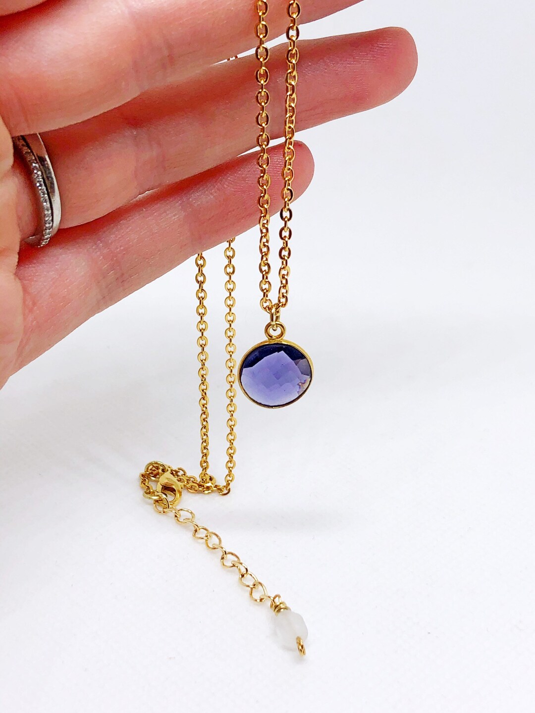 Purple Charm Necklace Gold. Dainty Jewelry. Simple Necklace. Etsy