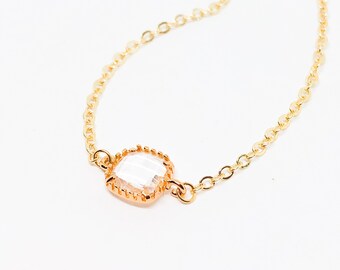 Diamond necklace gold. Gold fill chain and charm. Dainty gold necklace CZ Valentines day gift for her. simple gold necklace. Gift under 50