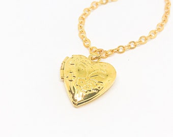 Mini heart locket gold. Jewelry gift for teen. Heart charm necklace. Small heart locket. Minimalist jewelry. Love jewelry gift for her.