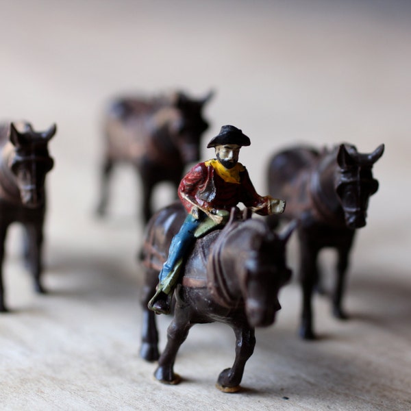 Giddy Up - Cowboy with Vintage Plastic Horses - Vintage Toy Horses - Animal - Brown - Farm - Mammal - Hooves - Cowboy