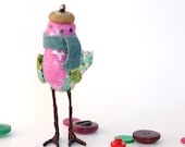 Jemima the Fabric Bird, Soft Sculpture textile bird - upcycled fabric, stuffed fabric bird, Woodland decoration