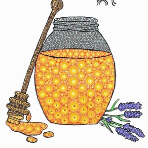Honey Pot - Reproduction of Original Acrylic Stipple Painting 5x7