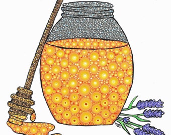 Honey Pot - Reproduction of Original Acrylic Stipple Painting 5x7