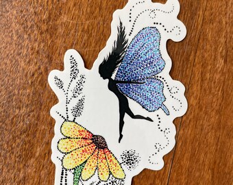 Fairy Die Cut Sticker - Reproduction of Original Acrylic Stipple Painting