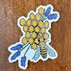 Honeybee Die Cut Sticker - Riproduzione della pittura acrilica originale di Stipple