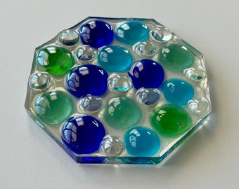 Jabonera de resina - Octágono grande, azul, verde y transparente