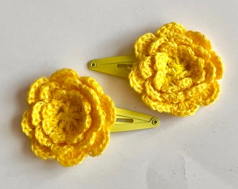 Crochet Flower Hair Clips - Medium, Yellow