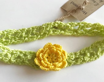 Crochet Headband Green & Yellow Flower - 3mo+