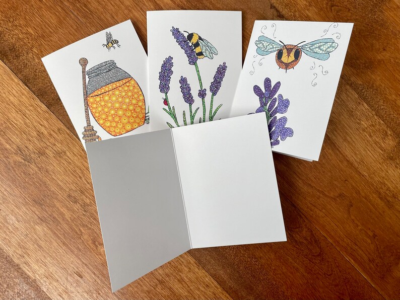 Greeting Card Set of 4 blank cards Reproduction of Original Acrylic Stipple Paintings Bee Series image 2