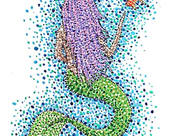 Mermaid - Reproduction of Original Acrylic Stipple Painting 5x7