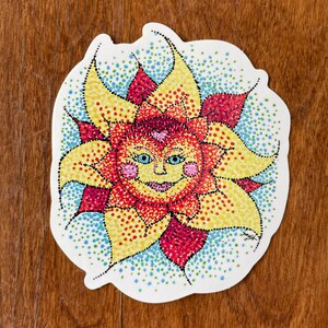 Sun Die Cut Sticker - Riproduzione del dipinto acrilico originale di Stipple