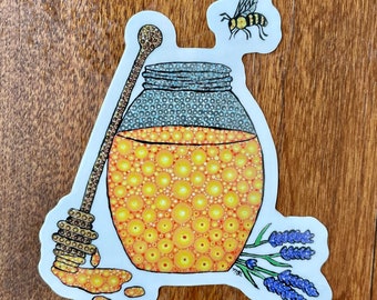 Honey Pot Die Cut Sticker - Reproduction of Original Acrylic Stipple Painting