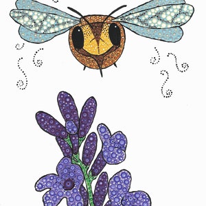 Greeting Card Set of 4 blank cards Reproduction of Original Acrylic Stipple Paintings Bee Series image 9